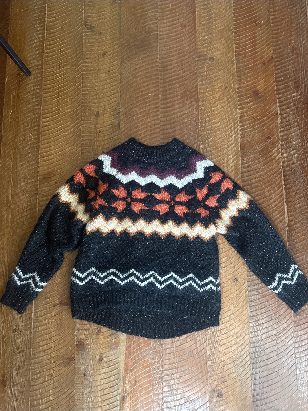 Black Fair Isle Pattern Crewneck Sweater